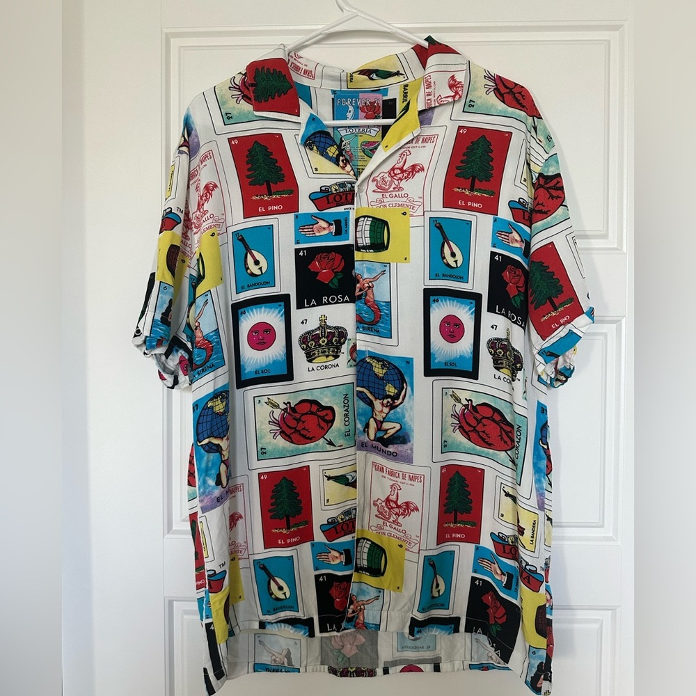 Mexican loteria button shirt